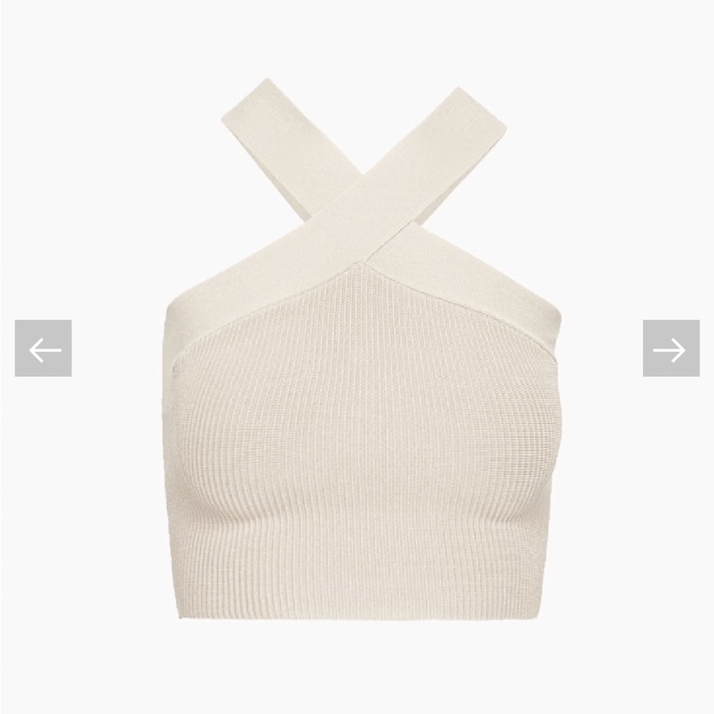 BABATON | Sculpt Knit Cream Cross Ribbed Tank Top